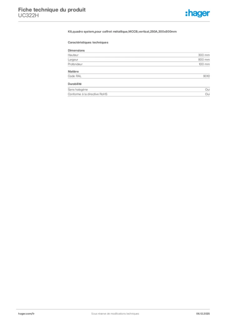Image Hager Fiche technique du produit UC322H | Hager France