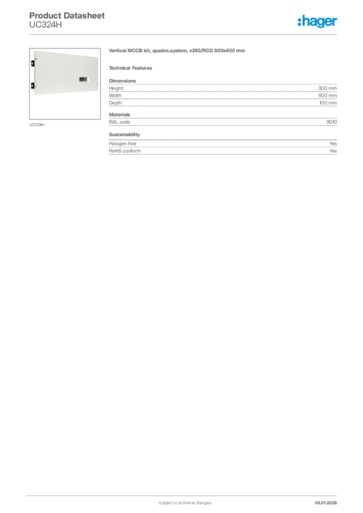 Image Hager Product data sheet UC324H  | Hager Africa
