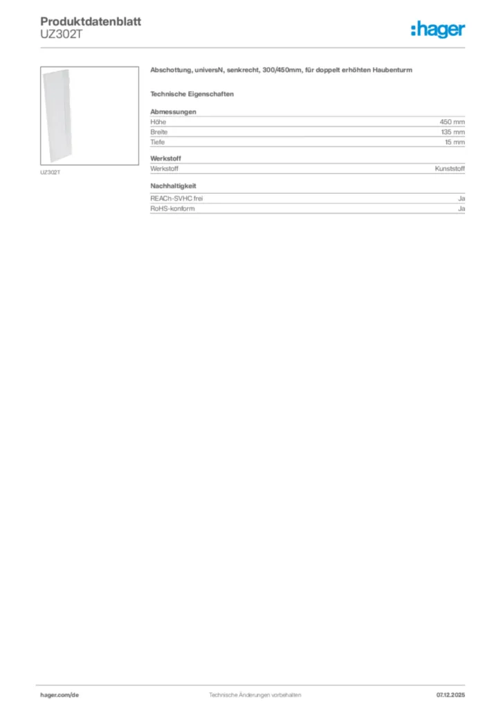 Hager Produktdatenblatt UZ302T