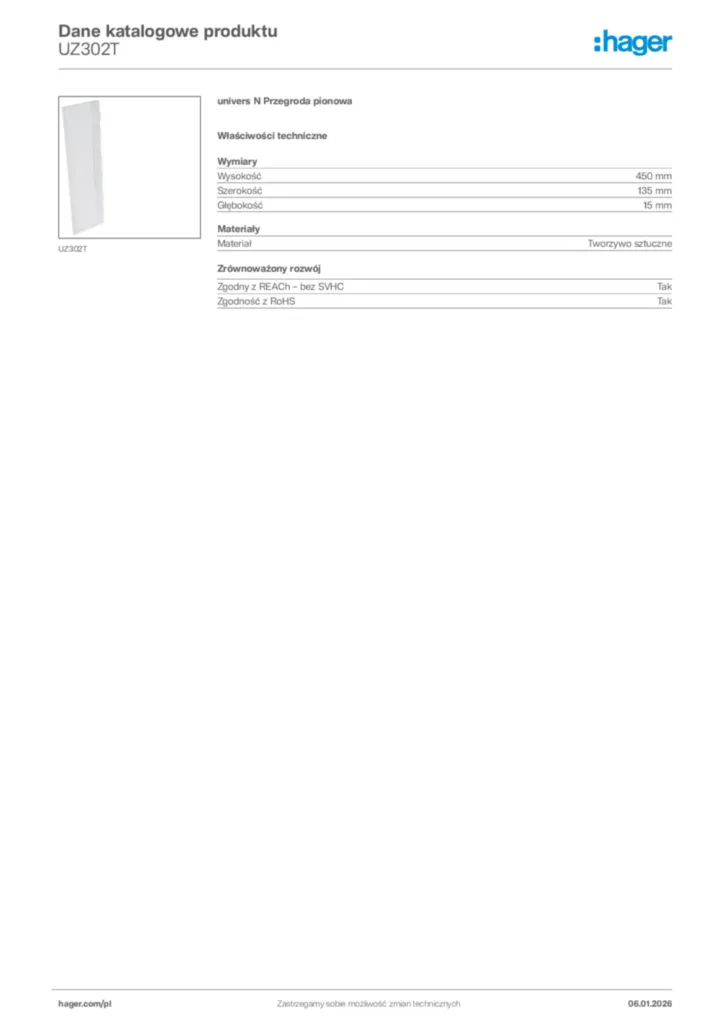 Zdjęcie Hager Karta katalogowa UZ302T | Hager Polska