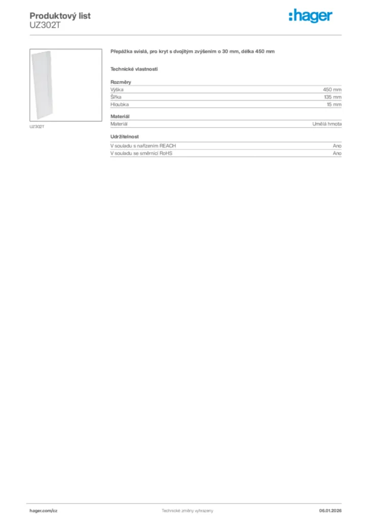 Obrázek Hager Product data sheet UZ302T | Hager