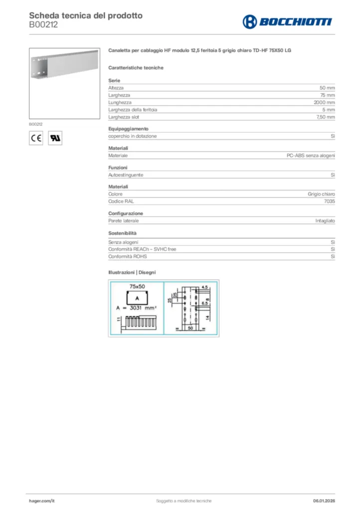 Immagine Bocchiotti Scheda tecnica del prodotto B00212 | Hager Italia