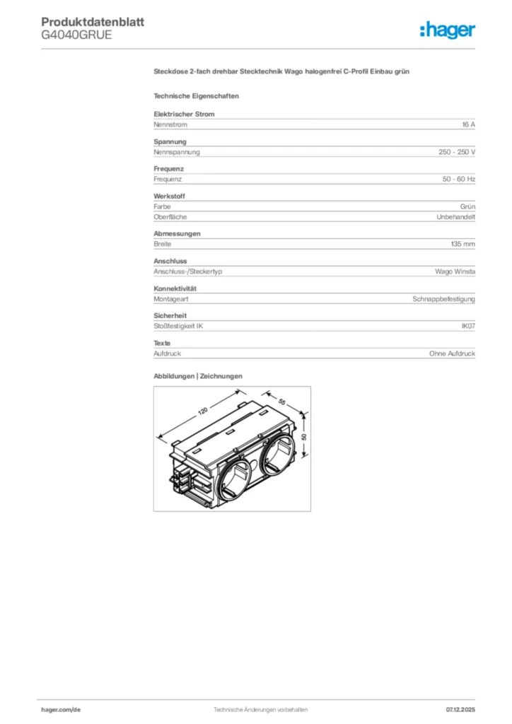 Bild Hager Produktdatenblatt G4040GRUE | Hager Deutschland