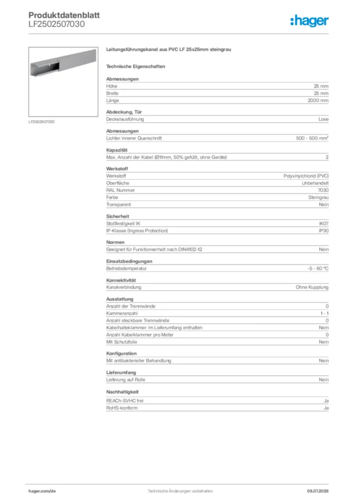 Bild Hager Produktdatenblatt LF2502507030 | Hager Deutschland