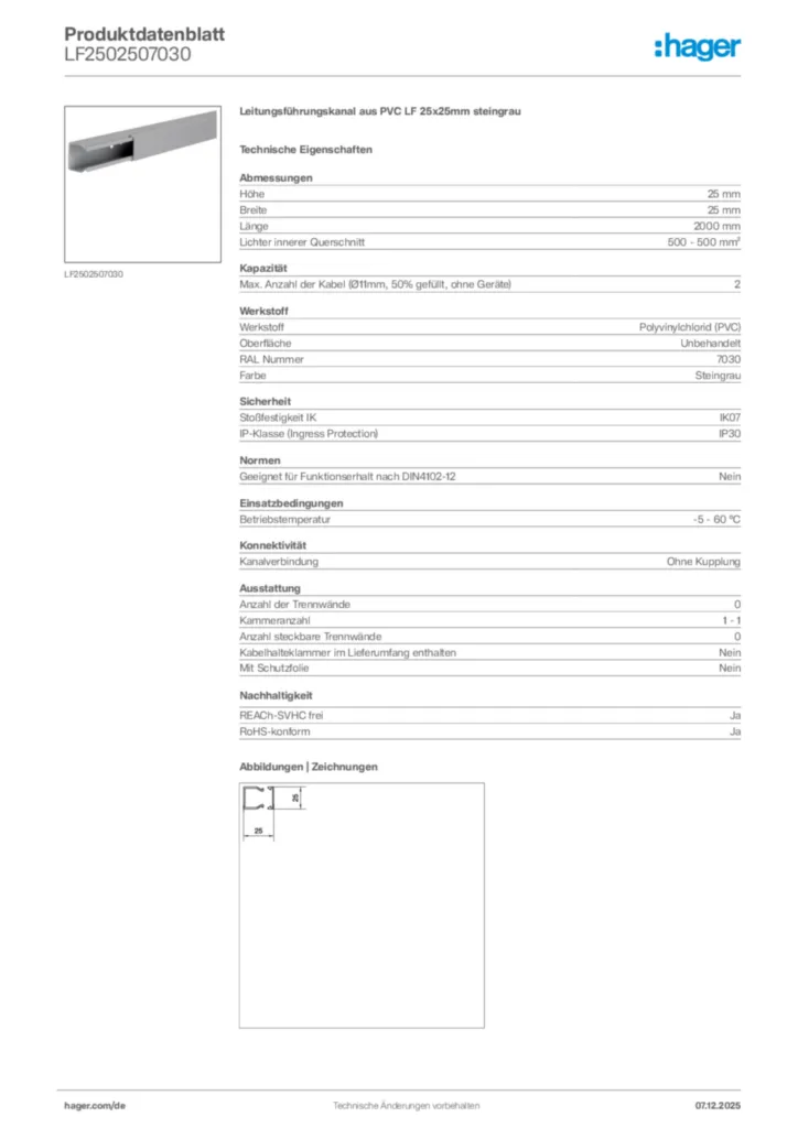 Bild Hager Produktdatenblatt LF2502507030 | Hager Deutschland