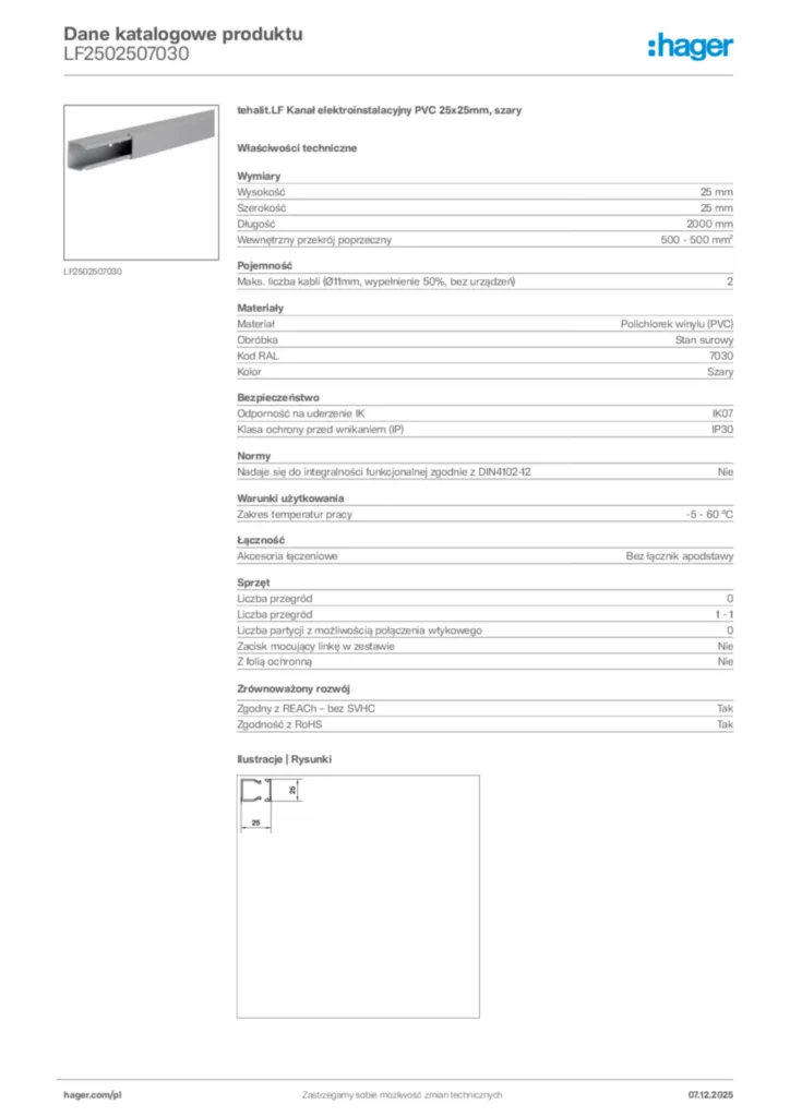 Zdjęcie Hager Karta katalogowa LF2502507030 | Hager Polska