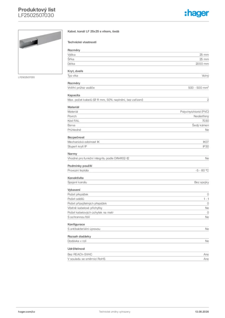 Obrázek Hager Generováno - Datový list produktu LF2502507030 | Hager