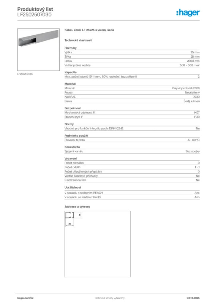 Obrázek Hager Product data sheet LF2502507030 | Hager