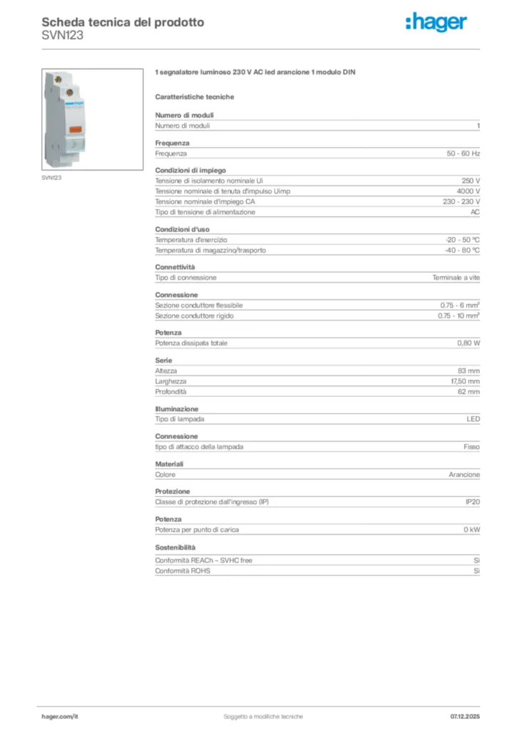 Immagine Hager Scheda tecnica del prodotto SVN123 | Hager Italia