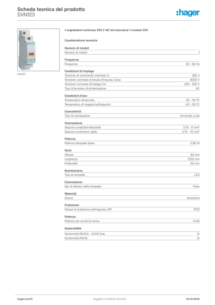 Immagine Hager Scheda tecnica del prodotto SVN123 | Hager Italia