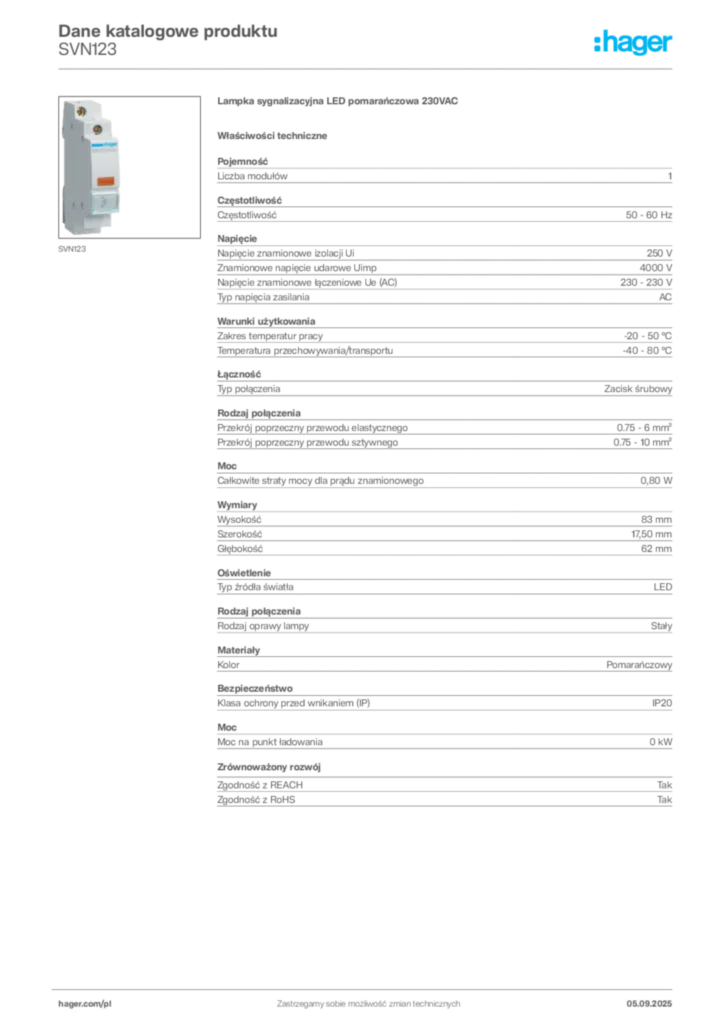 Zdjęcie Hager Dane katalogowe produktu SVN123 | Hager Polska