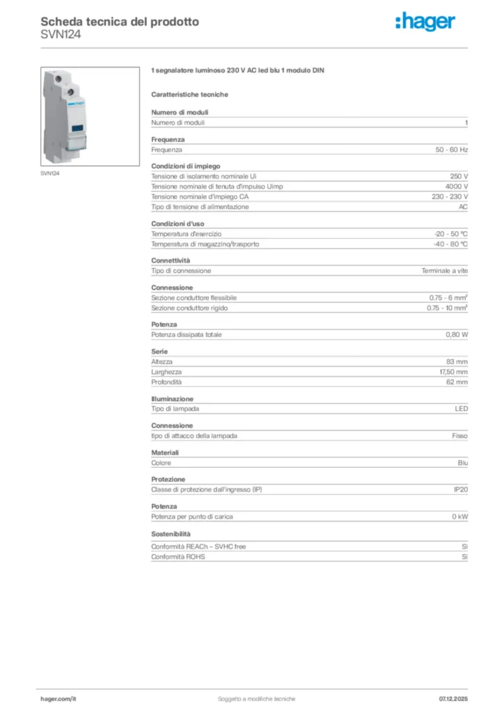 Immagine Hager Scheda tecnica del prodotto SVN124 | Hager Italia
