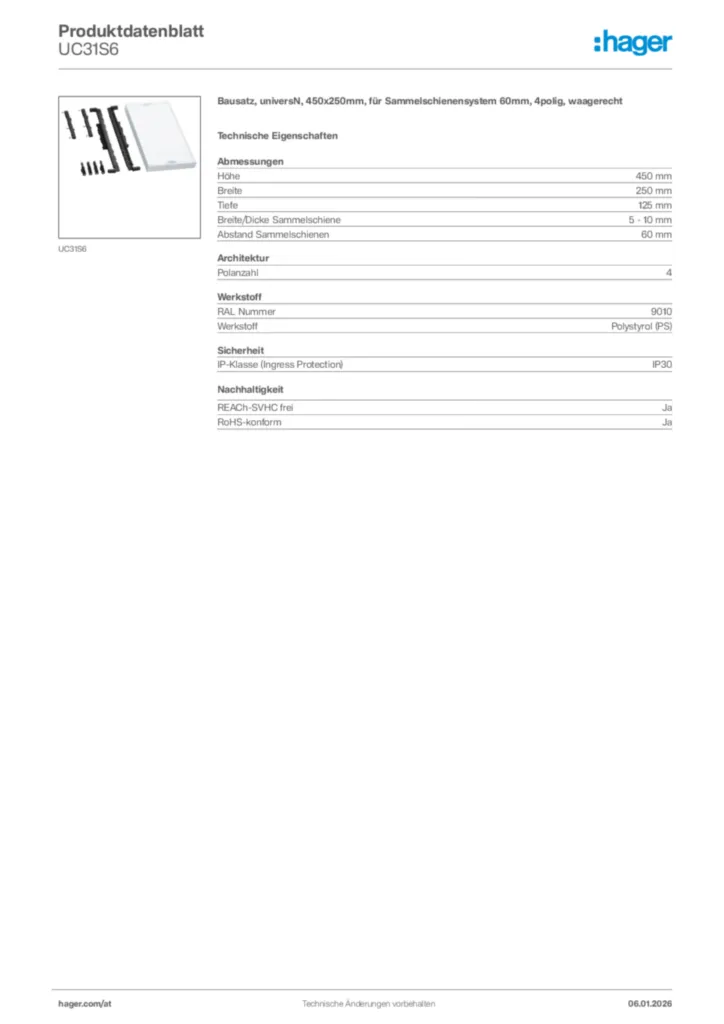 Bild Hager Produktdatenblatt UC31S6 | Hager Deutschland