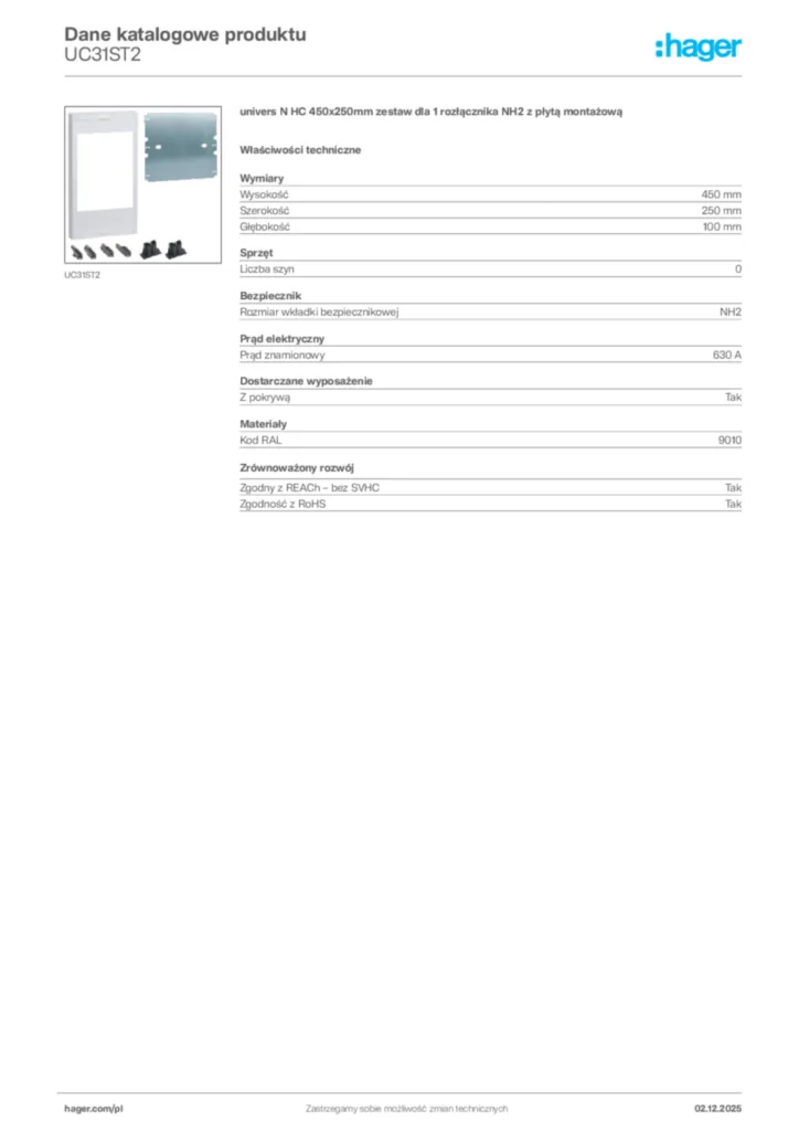 Zdjęcie Hager Dane katalogowe produktu UC31ST2 | Hager Polska