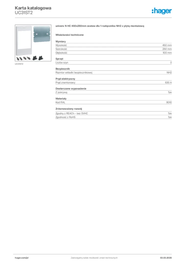 Zdjęcie Hager Karta katalogowa UC31ST2 | Hager Polska