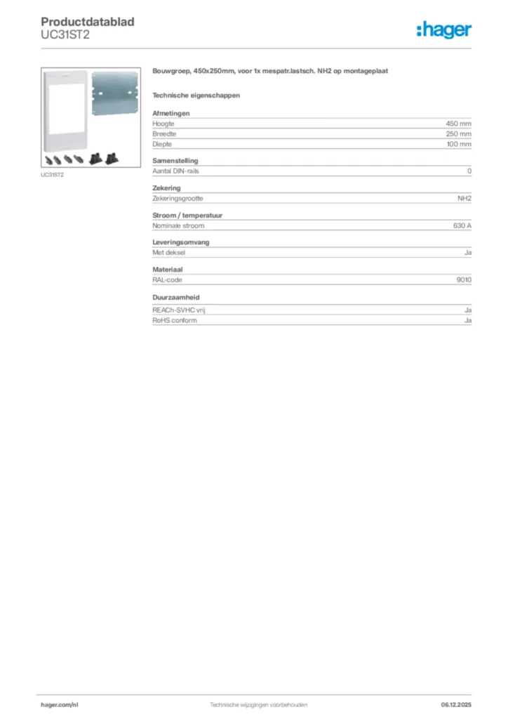 Afbeelding Hager Productdatablad UC31ST2 | Hager Nederland