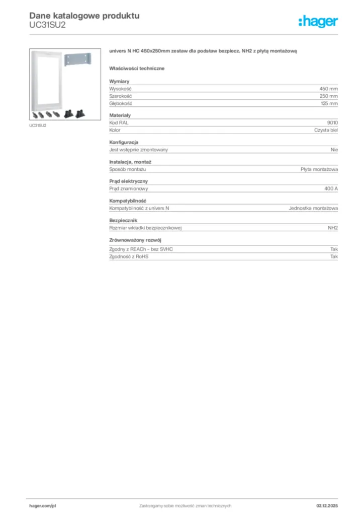 Zdjęcie Hager Dane katalogowe produktu UC31SU2 | Hager Polska