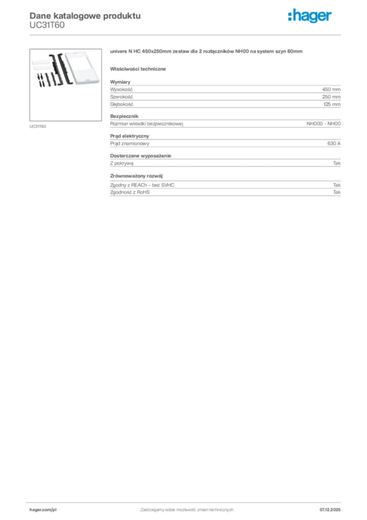 Zdjęcie Hager Karta katalogowa UC31T60 | Hager Polska