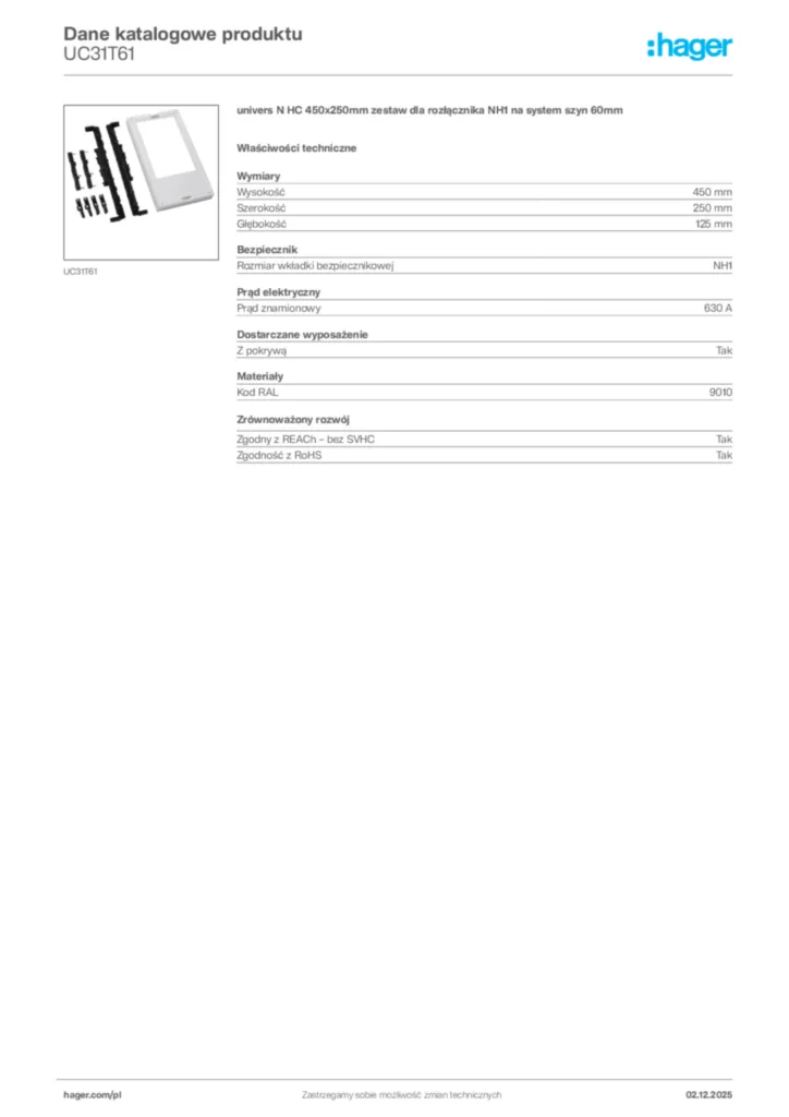Zdjęcie Hager Dane katalogowe produktu UC31T61 | Hager Polska