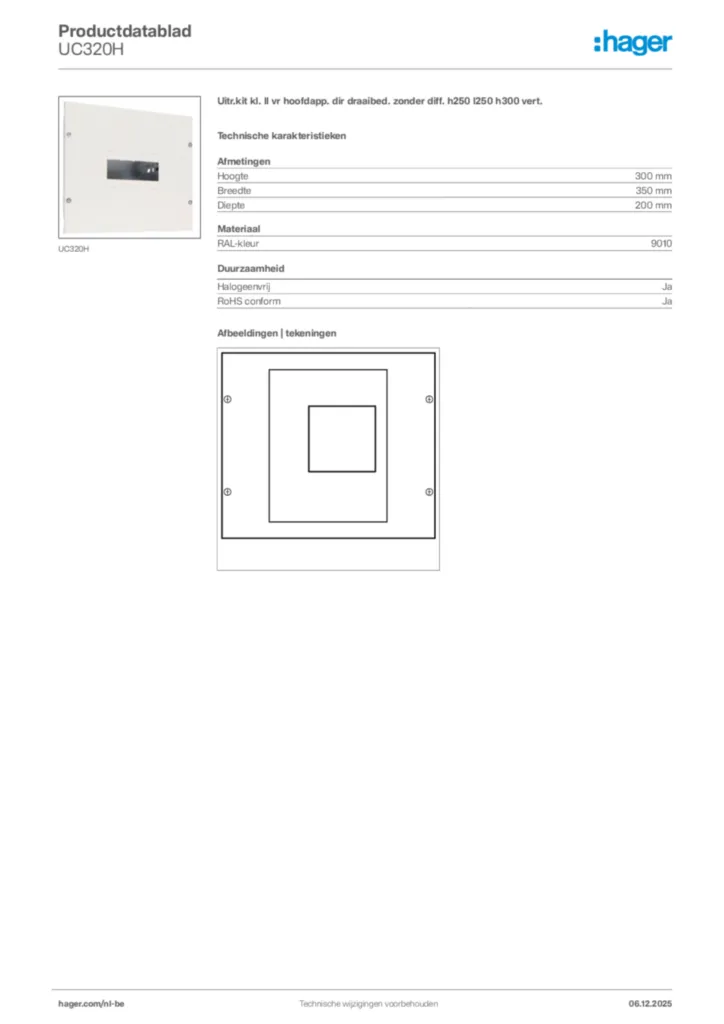 Afbeelding Hager Productdatablad UC320H | Hager Belgium