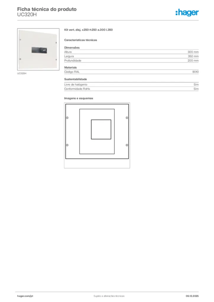 Imagem Hager Ficha técnica do produto UC320H | Hager Portugal