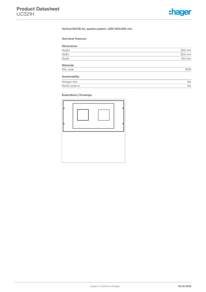 Image Hager Product data sheet UC321H  | Hager Africa