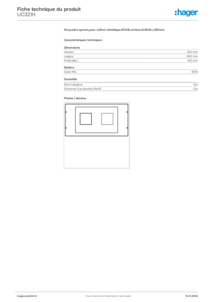 Image Hager Fiche technique du produit UC321H | Hager Afrique