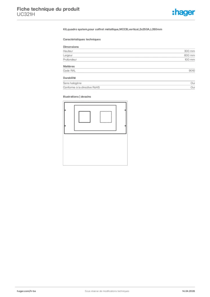 Image Hager Fiche technique du produit UC321H | Hager Belgique