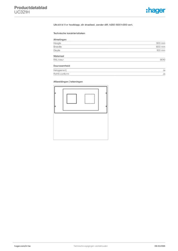 Afbeelding Hager Productdatablad UC321H | Hager Belgium