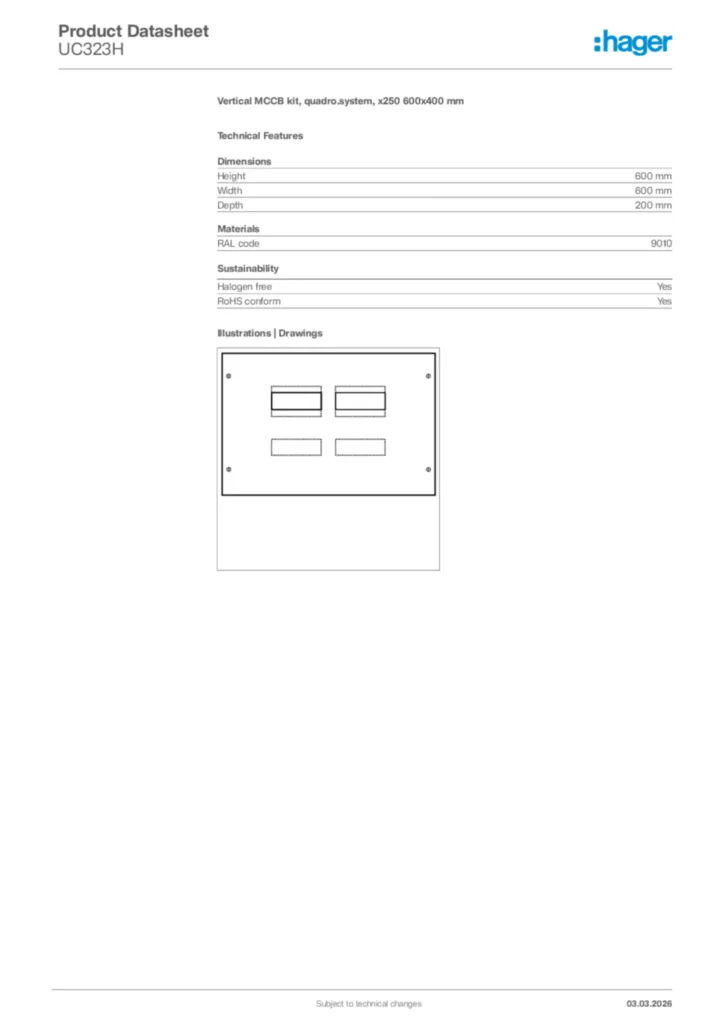 Image Hager Product data sheet UC323H  | Hager Africa