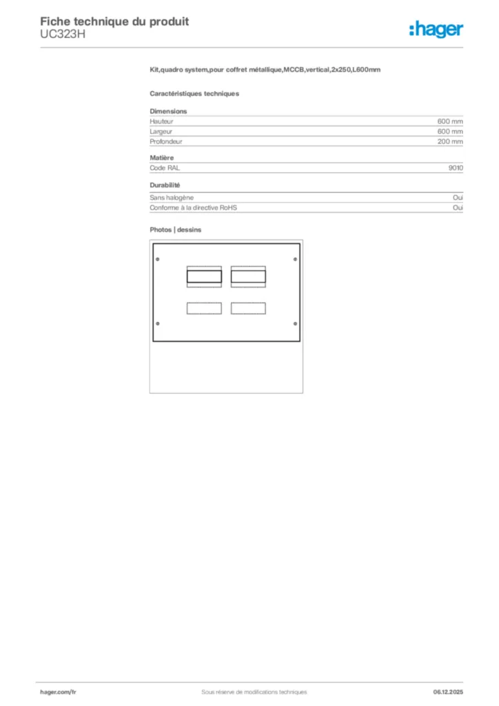 Image Hager Fiche technique du produit UC323H | Hager France