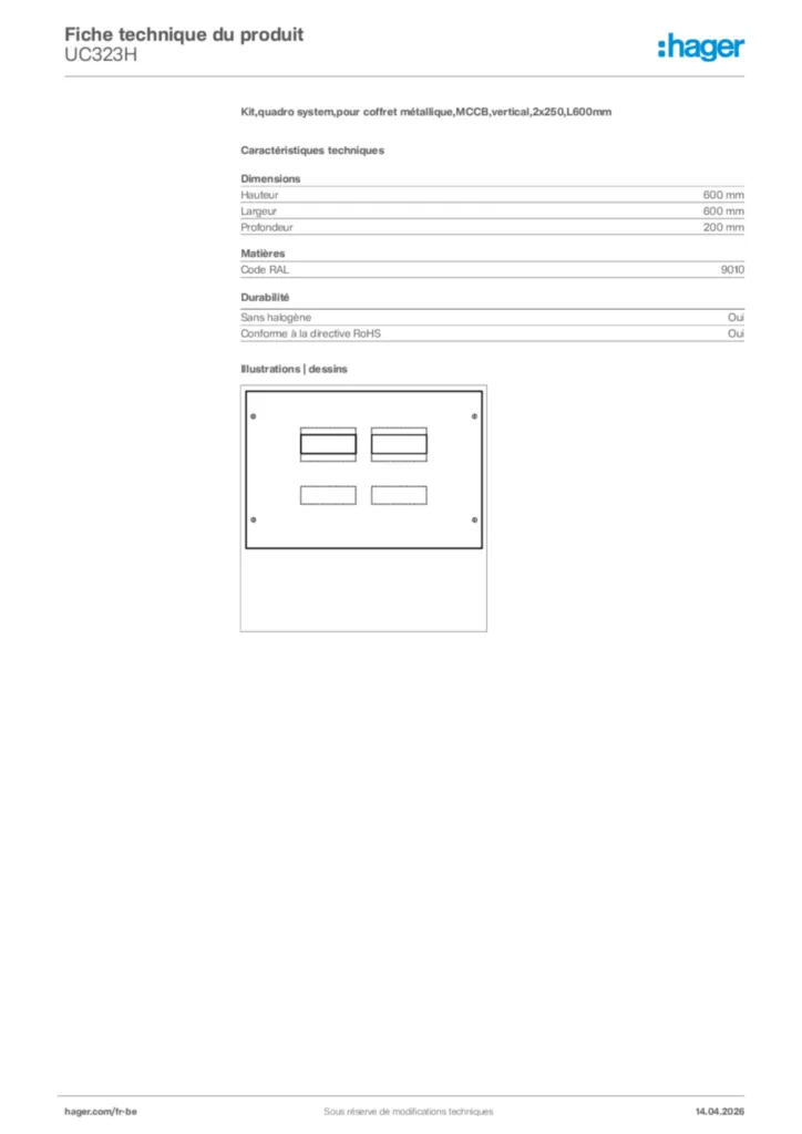 Image Hager Fiche technique du produit UC323H | Hager Belgique
