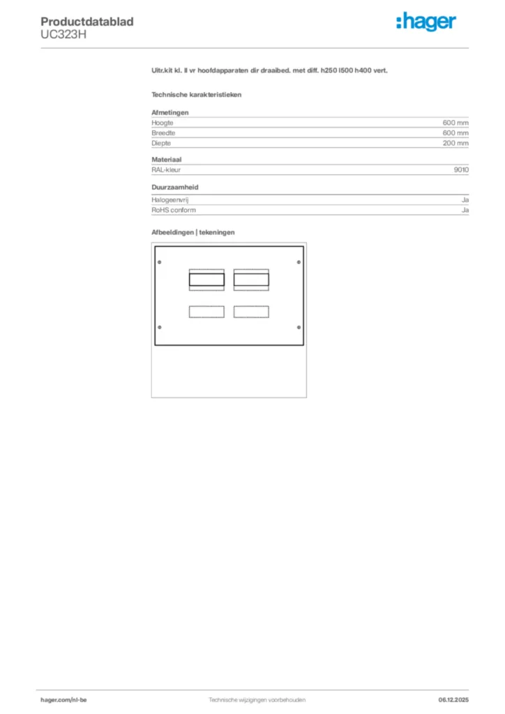 Afbeelding Hager Productdatablad UC323H | Hager Belgium