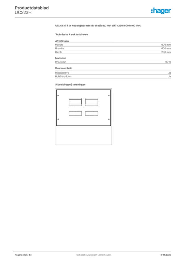 Afbeelding Hager Productdatablad UC323H | Hager Belgium