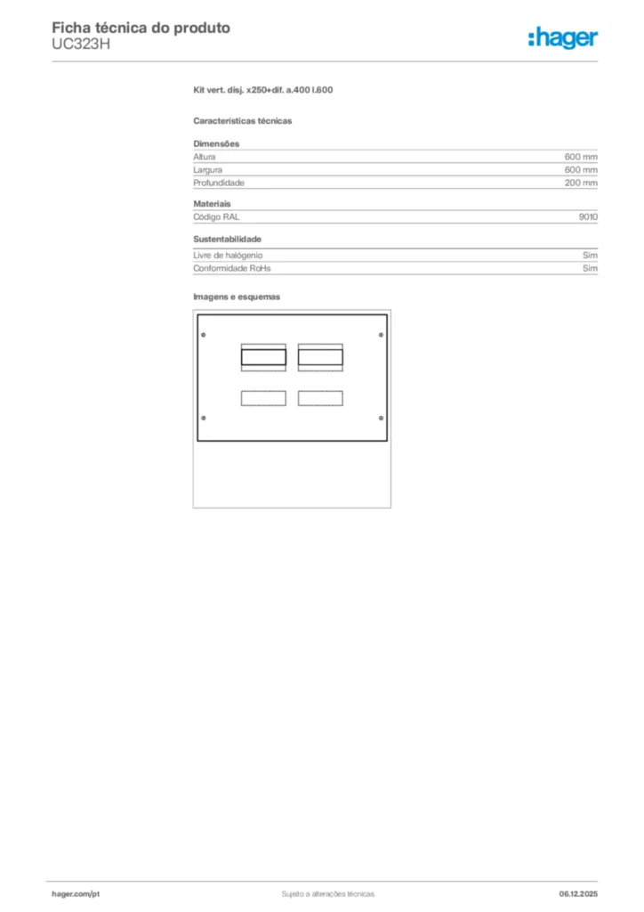 Imagem Hager Ficha técnica do produto UC323H | Hager Portugal
