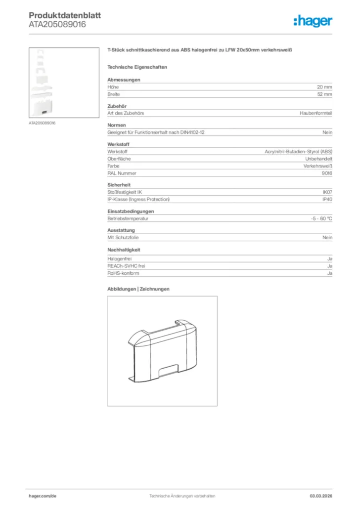 Bild Hager Produktdatenblatt ATA205089016 | Hager Deutschland