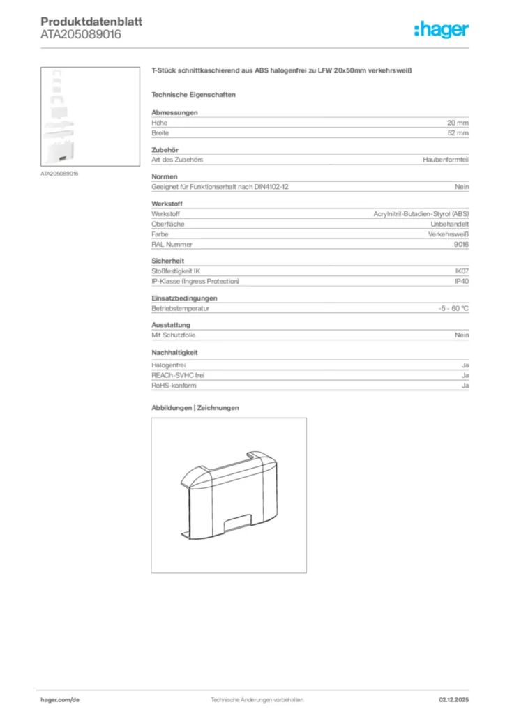 Bild Hager Produktdatenblatt ATA205089016 | Hager Deutschland