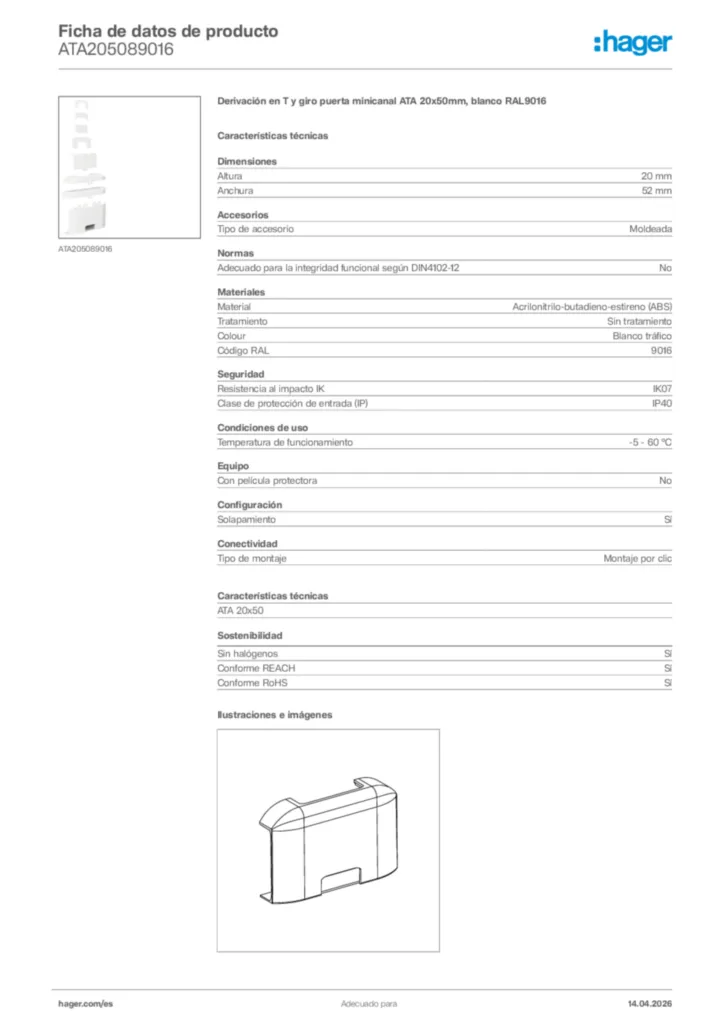 Imagen Hager Ficha de datos de producto ATA205089016 | Hager España
