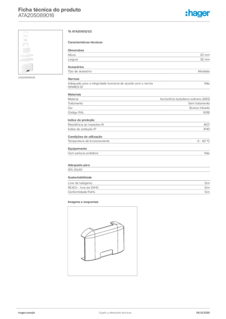Imagem Hager Ficha técnica do produto ATA205089016 | Hager Portugal