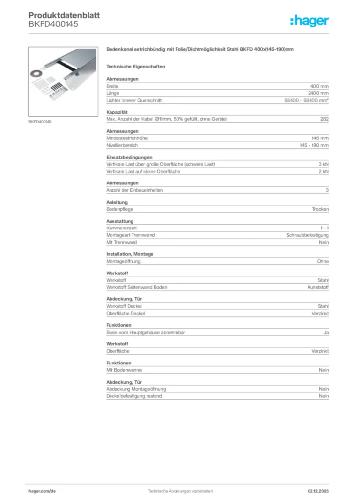 Bild Hager Produktdatenblatt BKFD400145 | Hager Deutschland