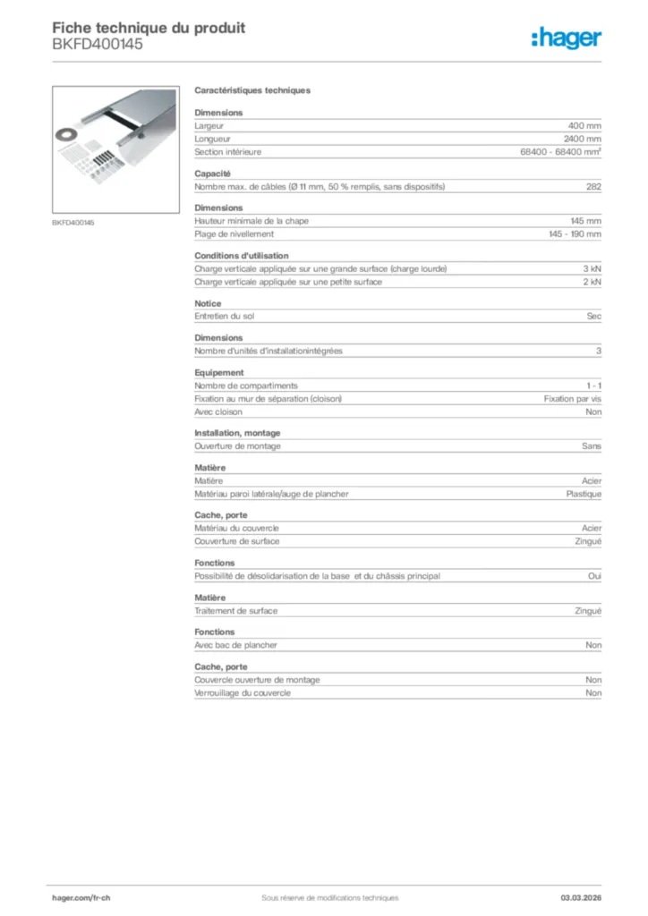 Image Hager Fiche technique du produit BKFD400145 | Hager Suisse