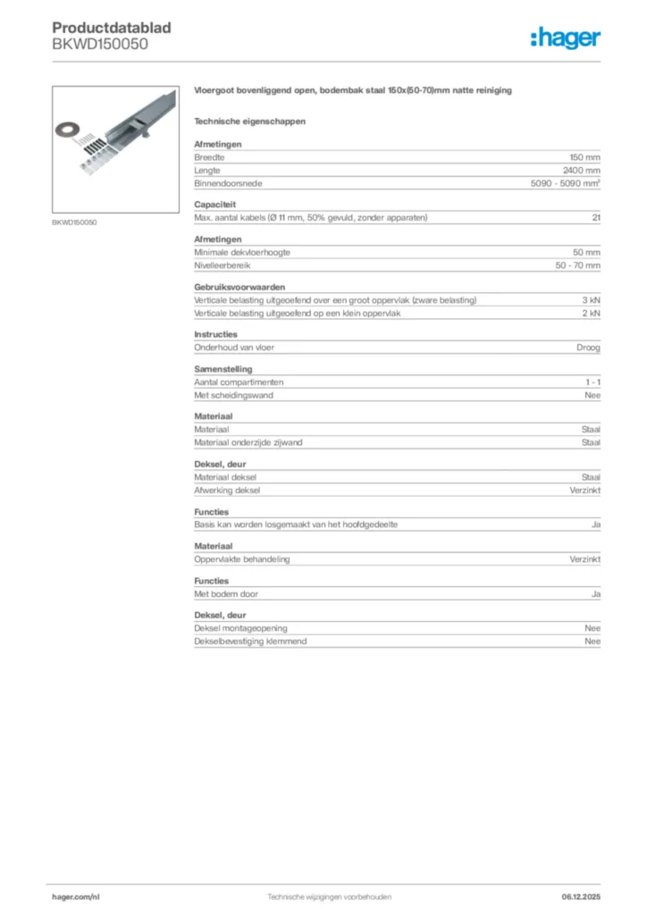Afbeelding Hager Productdatablad BKWD150050 | Hager Nederland