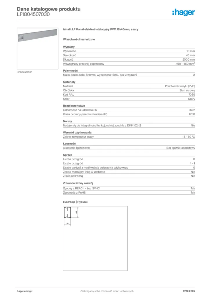 Zdjęcie Hager Karta katalogowa LF1804507030 | Hager Polska