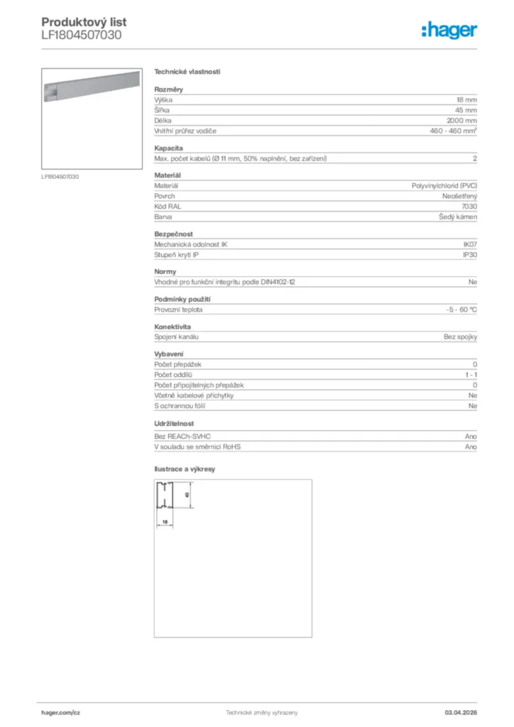Obrázek Hager Product data sheet LF1804507030 | Hager