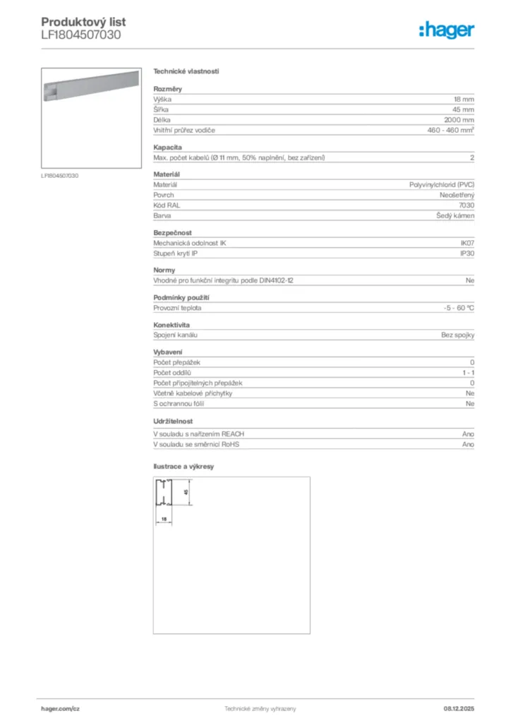 Obrázek Hager Product data sheet LF1804507030 | Hager