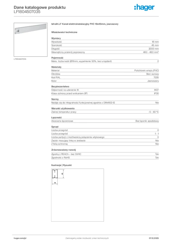 Zdjęcie Hager Karta katalogowa LF1804507035 | Hager Polska