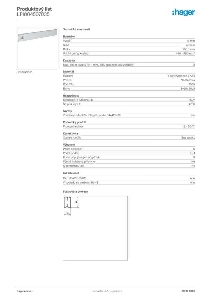 Obrázek Hager Product data sheet LF1804507035 | Hager
