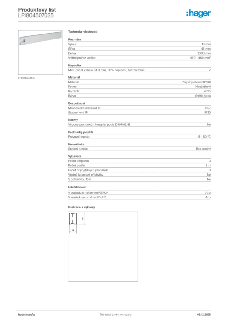 Obrázek Hager Product data sheet LF1804507035 | Hager