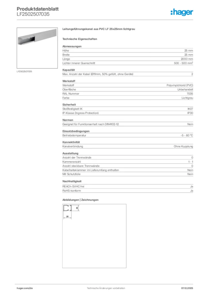 Bild Hager Produktdatenblatt LF2502507035 | Hager Deutschland