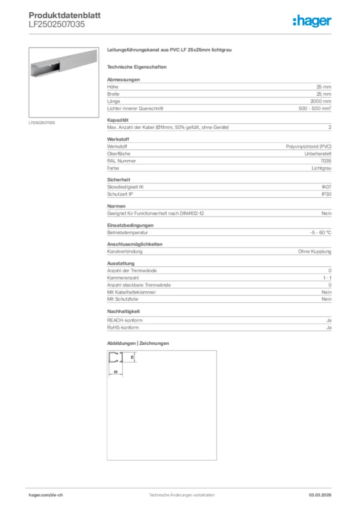 Bild Hager Produktdatenblatt LF2502507035 | Hager Schweiz